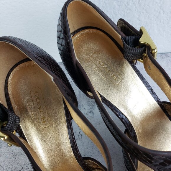 Coach Ivanah Python Sandals Heels Leather Snakeskin Chestnut size 9.5B - Picture 7 of 15